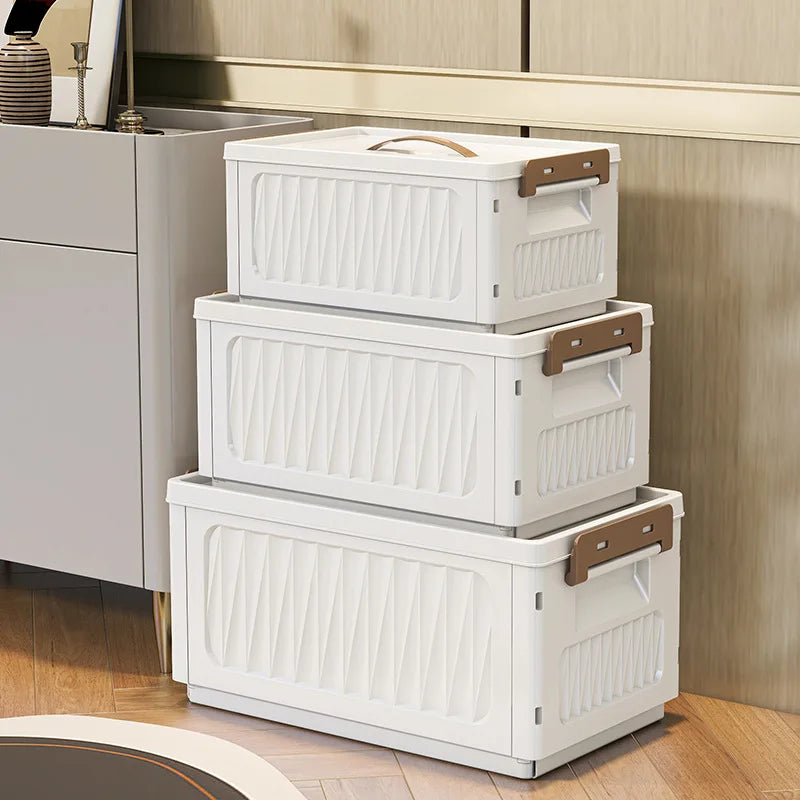Folding Eco-Friendly Plastic Storage Box Rectangle Home Wardrobe Clothing Organizer 50L-60L Capacity Modern Minimalist Design